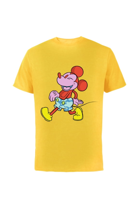 Mickey Mouse Wild Colors Retro Vintage Walking Pose - Short Sleeve Cotton T-Shirt for Adults - Customized-Yellow