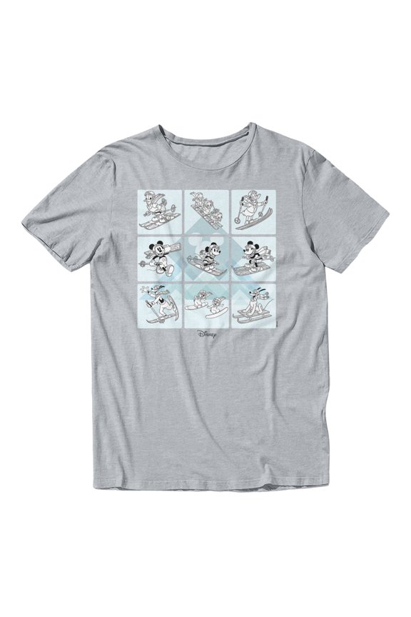 Mickey Mouse Winter Ski Trip Grid Men's T Shirt (Sport Grey, S-XXXL)