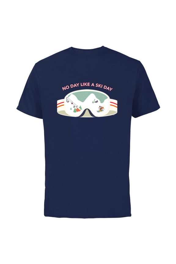 Mickey Mouse Winter Skiing No Day Like a Ski Day - Short Sleeve Cotton T-Shirt for Adults - Customized-Navy