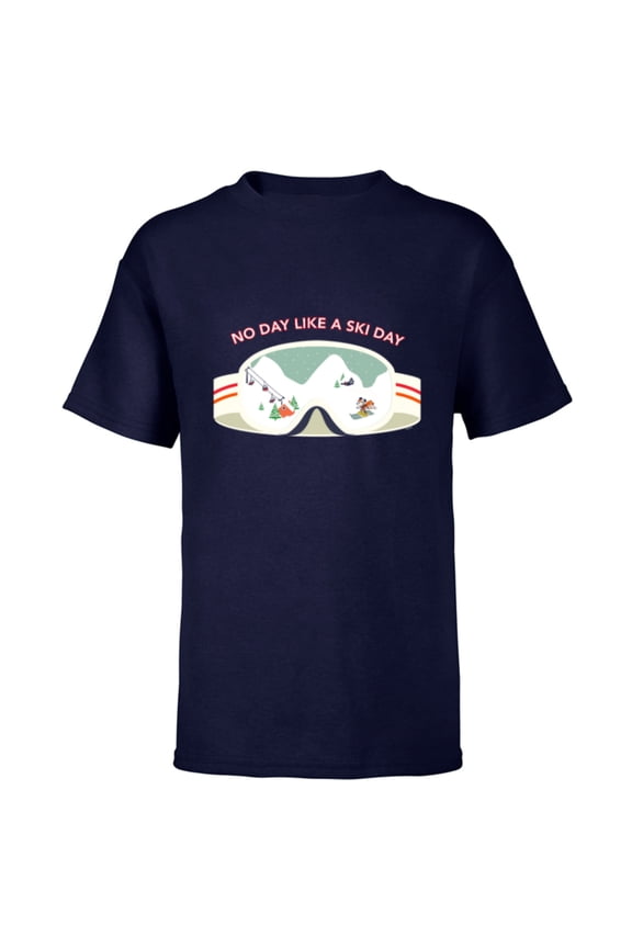 Mickey Mouse Winter Skiing No Day Like a Ski Day - Short Sleeve T-Shirt for Kids - Customized-Navy