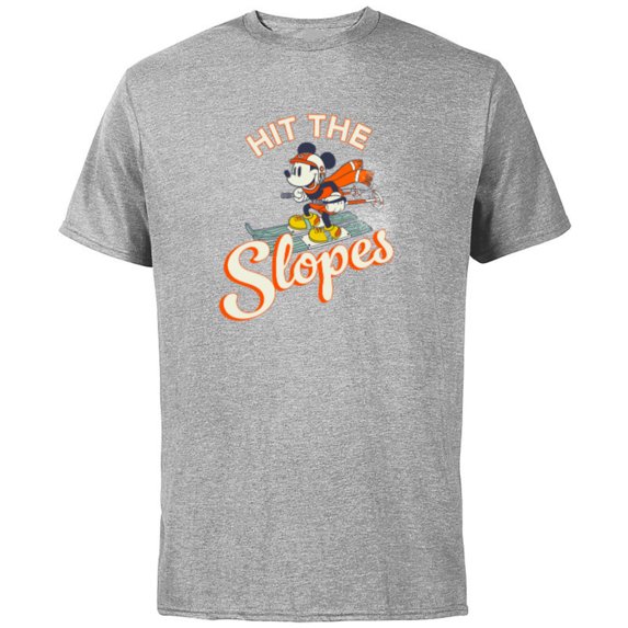 Disney Mickey Mouse Winter Sports Skiing Ski Hit the Slopes - Short Sleeve Cotton T-Shirt for Adults - Customized-Athletic Heather