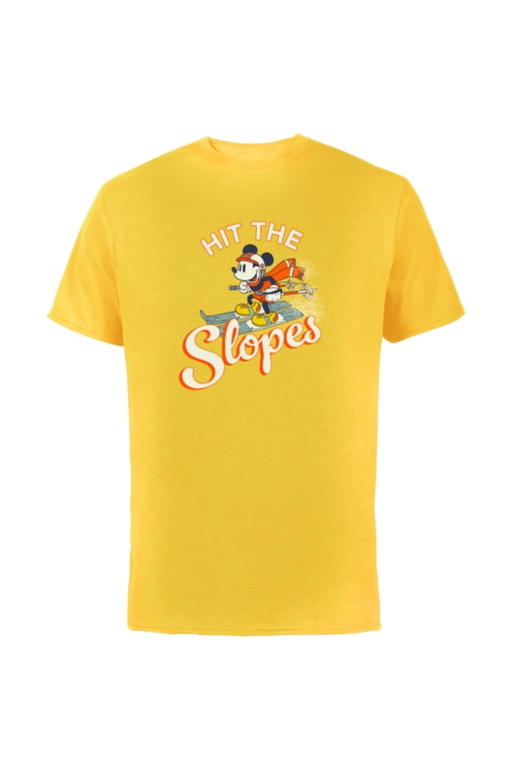 Mickey Mouse Winter Sports Skiing Ski Hit the Slopes - Short Sleeve Cotton T-Shirt for Adults - Customized-Yellow