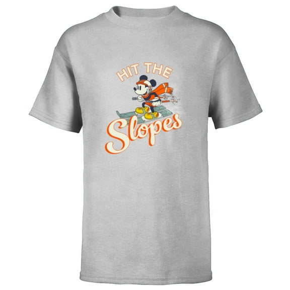 Disney Mickey Mouse Winter Sports Skiing Ski Hit the Slopes - Short Sleeve T-Shirt for Kids - Customized-Athletic Heather