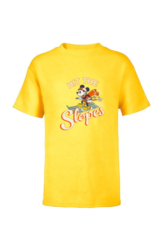 Mickey Mouse Winter Sports Skiing Ski Hit the Slopes - Short Sleeve T-Shirt for Kids - Customized-Yellow