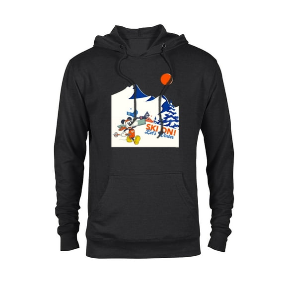 Disney Mickey Mouse Winter Sports Skiing Ski On Let’s Winter - Pullover Hoodie for Adults - Customized-Black