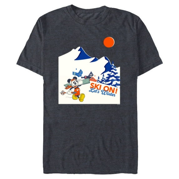 Disney Mickey Mouse Winter Sports Skiing Ski On Let’s Winter - Short Sleeve Blended T-Shirt for Adults - Customized-Navy Heather