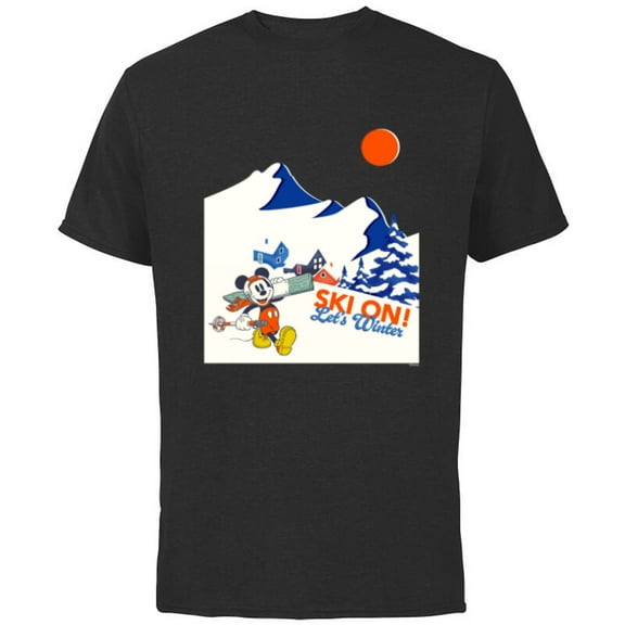 Disney Mickey Mouse Winter Sports Skiing Ski On Let’s Winter - Short Sleeve Cotton T-Shirt for Adults - Customized-Black