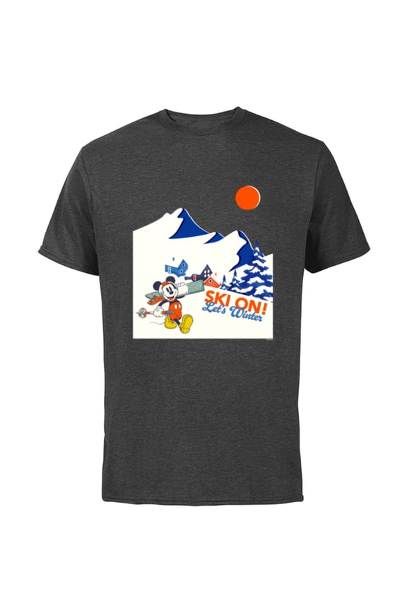 Mickey Mouse Winter Sports Skiing Ski On Let’s Winter - Short Sleeve Cotton T-Shirt for Adults - Customized-Charcoal Heather