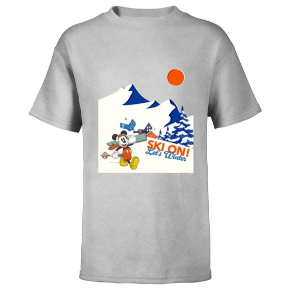 Disney Mickey Mouse Winter Sports Skiing Ski On Let’s Winter - Short Sleeve T-Shirt for Kids - Customized-Athletic Heather