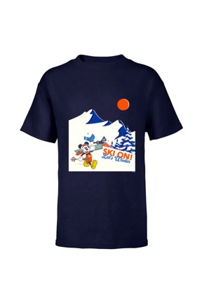 Mickey Mouse Winter Sports Skiing Ski On Let’s Winter - Short Sleeve T-Shirt for Kids - Customized-Navy