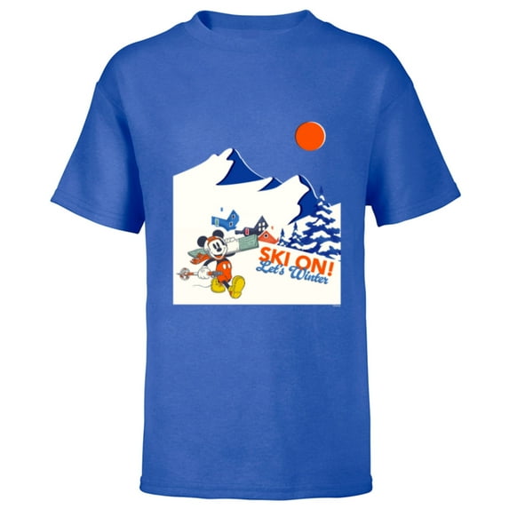 Disney Mickey Mouse Winter Sports Skiing Ski On Let’s Winter - Short Sleeve T-Shirt for Kids - Customized-Royal