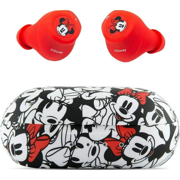 Disney Minnie Mouse Bluetooth Wireless Earbuds with Charging Case, Red