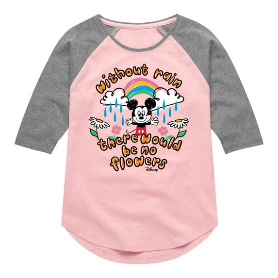 Disney - Mickey Mouse - Without Rain, No Flowers - Toddler & Youth Girls Raglan Graphic T-Shirt