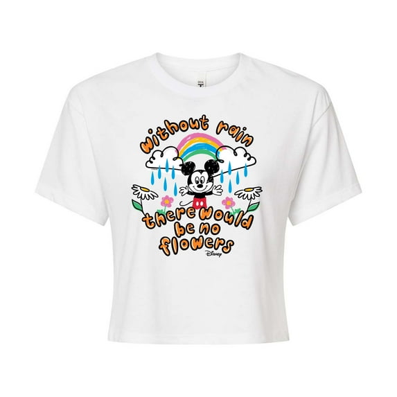 Disney - Mickey Mouse - Without Rain There Would Be No Flowers - Juniors Cropped Cotton Blend T-Shirt