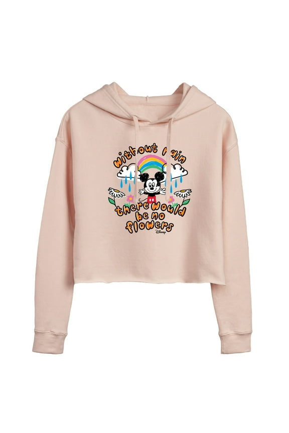 - Mickey Mouse - Without Rain There Would Be No Flowers - Juniors Cropped Pullover Hoodie