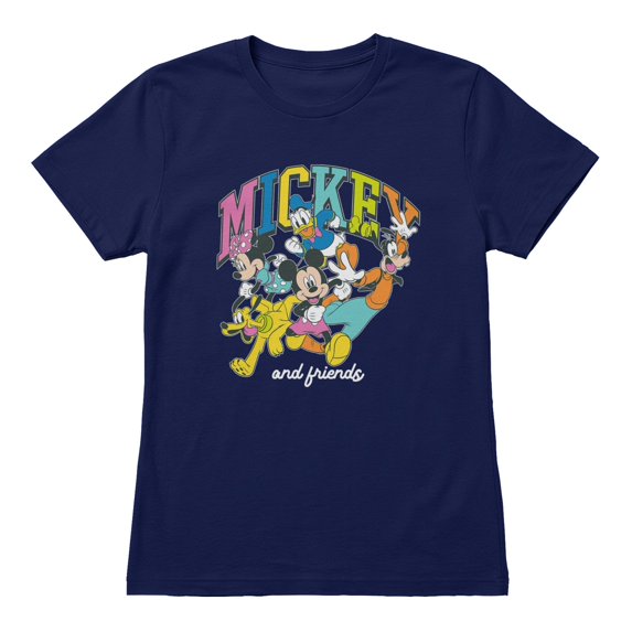 Disney Mickey Mouse Women's Arched Running Group T-Shirt (Iris Navy, S-XXL)