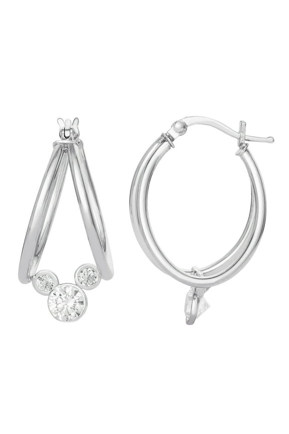 Mickey Mouse Women's Captured CZ Sterling Silver Mickey Hoop Earrings