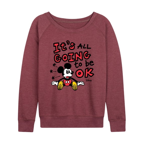 Disney - Mickey Mouse Women's Lightweight French Terry Wide Neck Long Sleeve Graphic Shirt