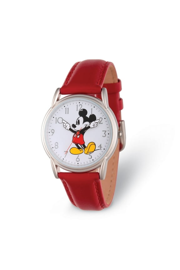 Mickey Mouse Women's Silver Cardiff Alloy Watch, Red Leather Strap