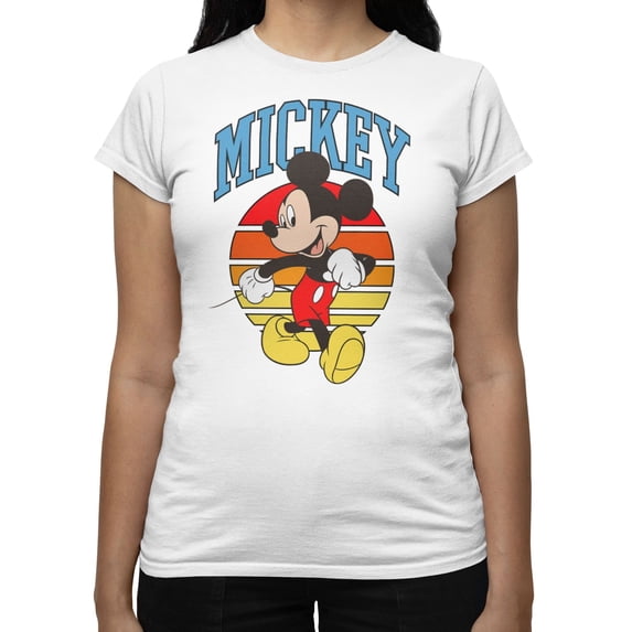 Disney Mickey Mouse Women's Sunrise Circle T-Shirt (Bright White, S-XXL)