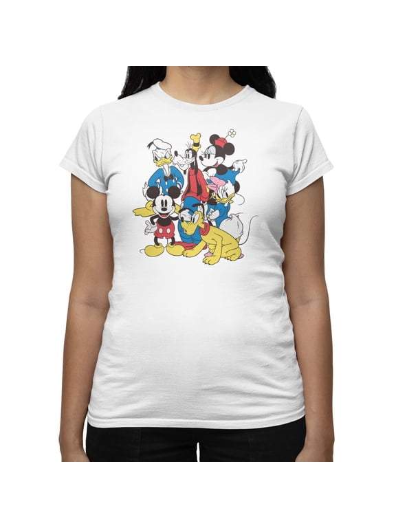 Mickey Mouse Women's Vintage Character Group T-Shirt (Bright White, S-XXL)