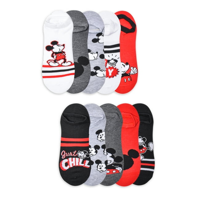 Disney Mickey Mouse Womens Graphic Super No Show Socks, 10-Pack, Sizes 4-10