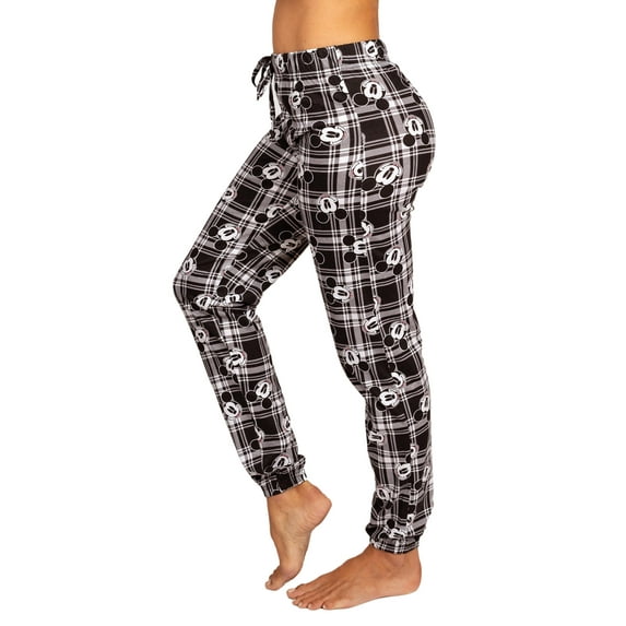 Disney Mickey Mouse Womens Pajama Plaid Pants Lounge Jogger, Black, Plaid Mickey, Size: XL