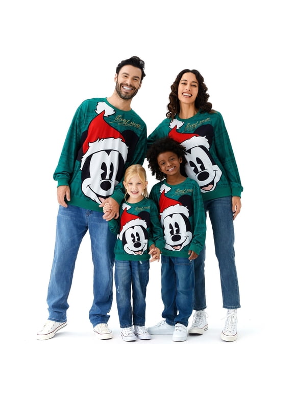 Mickey Mouse Womens Sweatshirts Christmas Green Graphic Hoodies Family Matching Pullover Tops