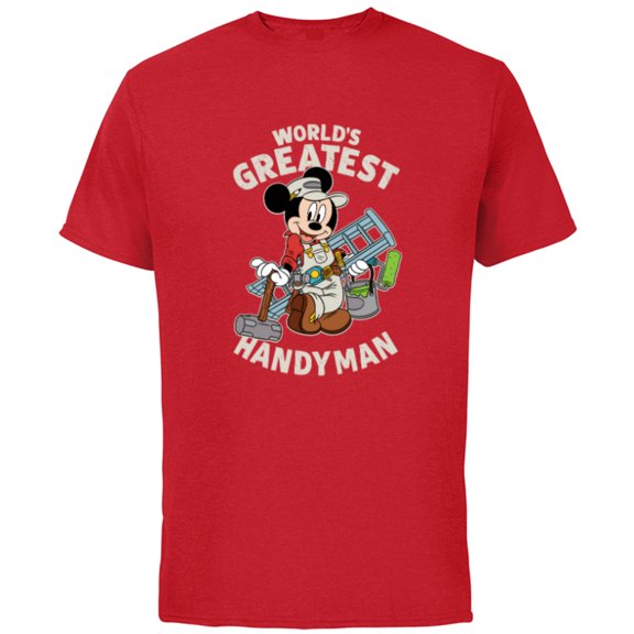 Disney Mickey Mouse "World's Greatest Handyman" - Short Sleeve Cotton T-Shirt for Adults - Customized-Red
