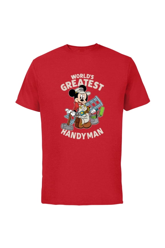 Mickey Mouse "World's Greatest Handyman" - Short Sleeve Cotton T-Shirt for Adults - Customized-Red