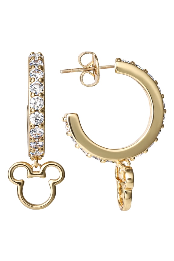 Mickey Mouse Yellow Gold Plated Cubic Zirconia Hoop Earrings