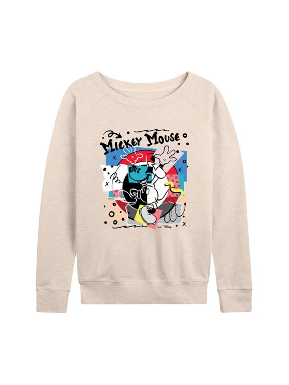 - Mickey Mouse Yin Yang Women's Lightweight French Terry Wide Neck Long Sleeve Graphic Shirt