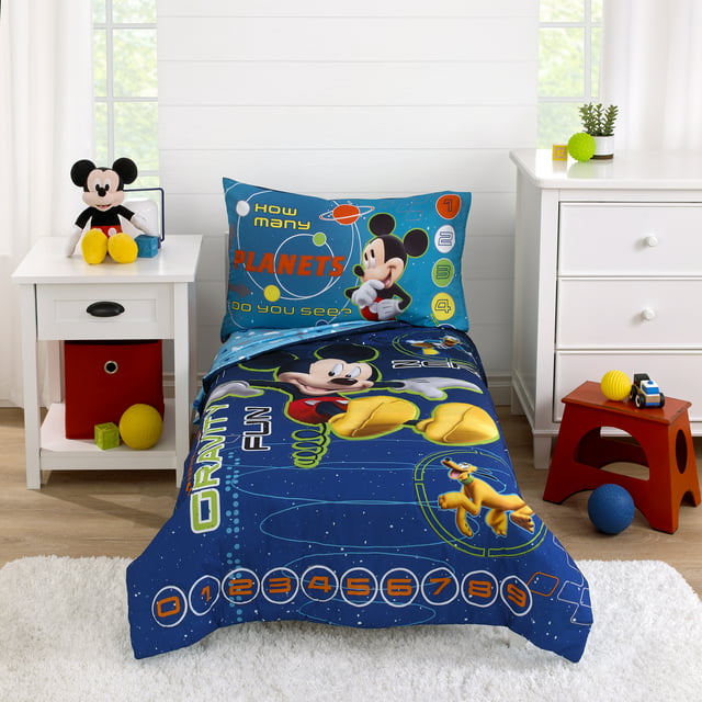 Disney Mickey Mouse Zero Gravity Toddler Bedding Set, Blue, 4-Piece