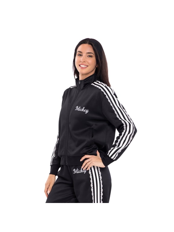 Mickey Mouse Women's Athletic Zip-Up Track Jacket Black