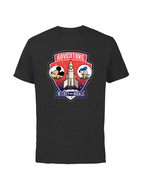 Mickey Mouse and Donald Duck Space Adventure - Short Sleeve Cotton T-Shirt for Adults - Customized-Black