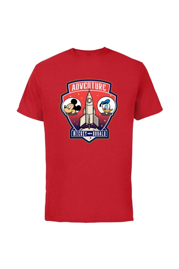 Mickey Mouse and Donald Duck Space Adventure - Short Sleeve Cotton T-Shirt for Adults - Customized-Red