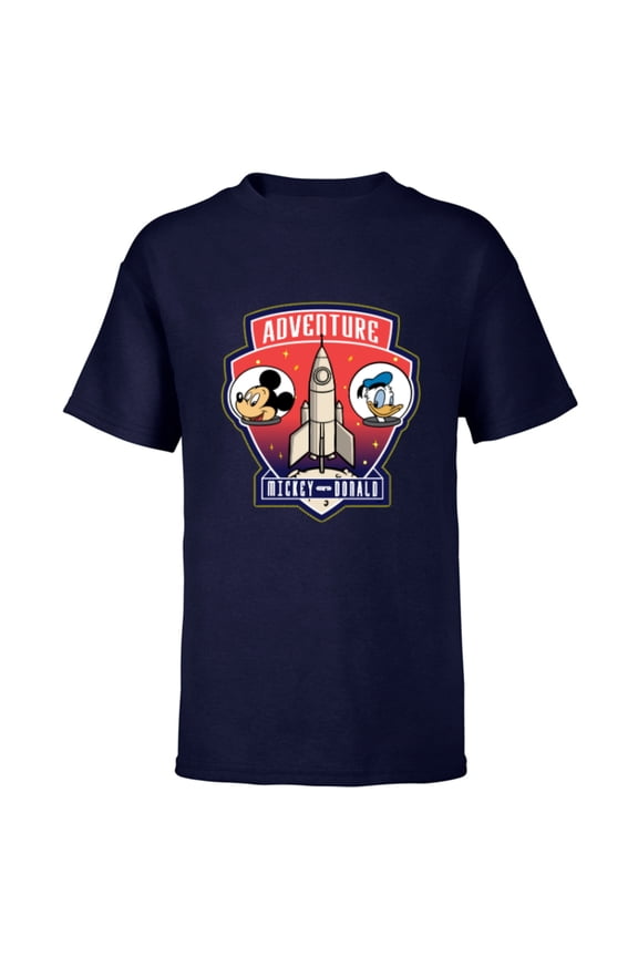 Mickey Mouse and Donald Duck Space Adventure - Short Sleeve T-Shirt for Kids - Customized-Navy