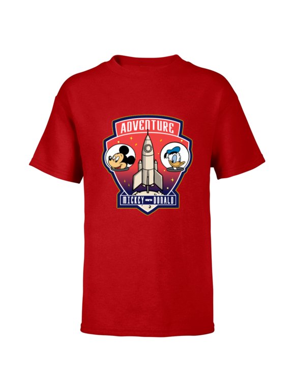 Mickey Mouse and Donald Duck Space Adventure - Short Sleeve T-Shirt for Kids - Customized-Red