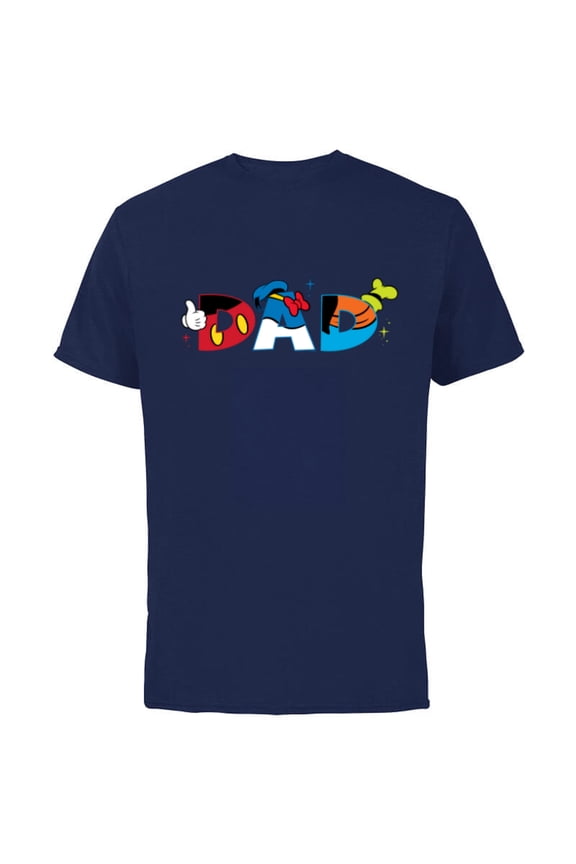 Mickey Mouse and Friends Dad Father’s Day Birthday - Short Sleeve Cotton T-Shirt for Adults - Customized-Navy
