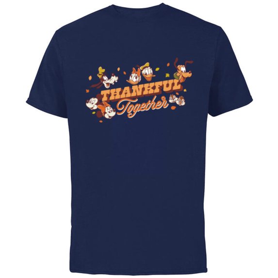 Disney Mickey Mouse and Friends Fall Thankful Together - Short Sleeve Cotton T-Shirt for Adults - Customized-Navy