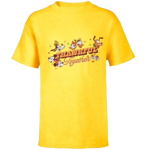 Disney Mickey Mouse and Friends Fall Thankful Together - Short Sleeve T-Shirt for Kids - Customized-Yellow