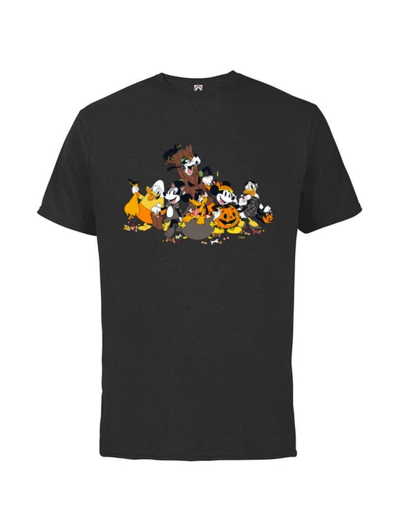 Mickey Mouse and Friends Spooky Halloween Costumes - Short Sleeve Cotton T-Shirt for Adults - Customized-Black