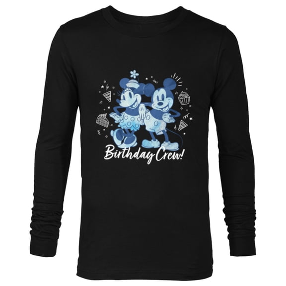Disney Mickey Mouse and Minnie Mouse Birthday Crew Retro - Long Sleeve T-Shirt for Men - Customized-Black