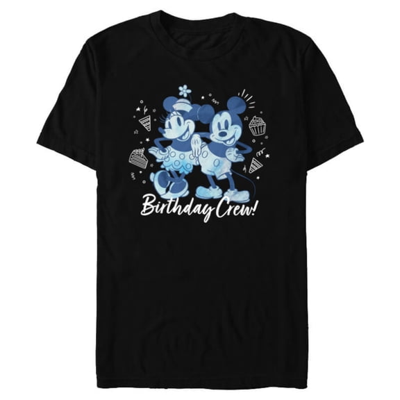 Disney Mickey Mouse and Minnie Mouse Birthday Crew Retro - Short Sleeve Blended T-Shirt for Adults - Customized-Black