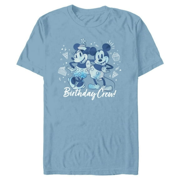 Disney Mickey Mouse and Minnie Mouse Birthday Crew Retro - Short Sleeve Blended T-Shirt for Adults - Customized-Ocean Blue