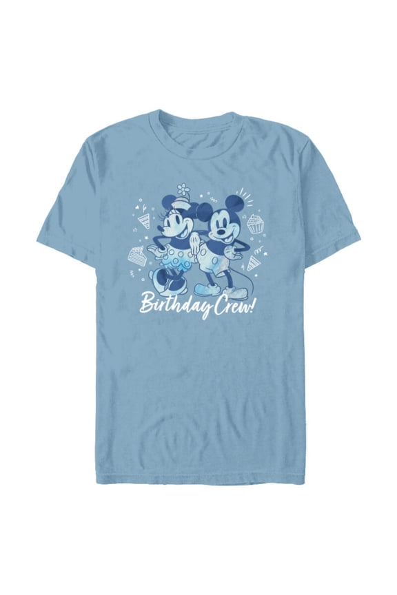 Mickey Mouse and Minnie Mouse Birthday Crew Retro - Short Sleeve Blended T-Shirt for Adults - Customized-Ocean Blue