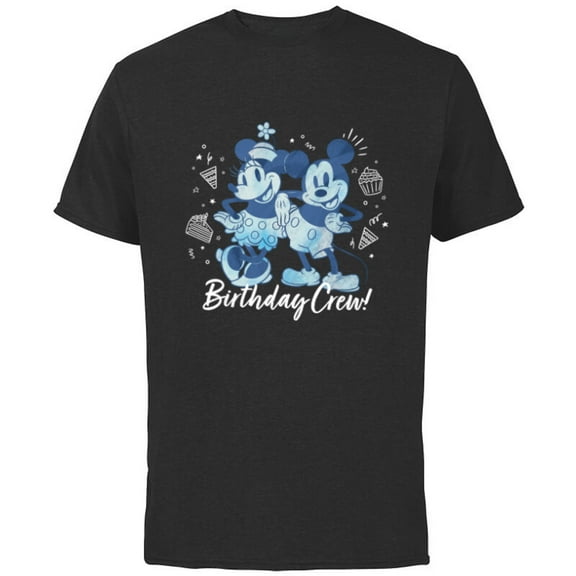 Disney Mickey Mouse and Minnie Mouse Birthday Crew Retro - Short Sleeve Cotton T-Shirt for Adults - Customized-Black