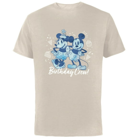 Disney Mickey Mouse and Minnie Mouse Birthday Crew Retro - Short Sleeve Cotton T-Shirt for Adults - Customized-Natural