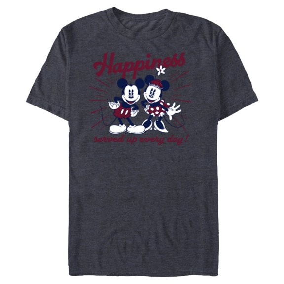 Disney Mickey Mouse and Minnie Mouse Happiness Retro Vintage - Short Sleeve Blended T-Shirt for Adults - Customized-Navy Heather