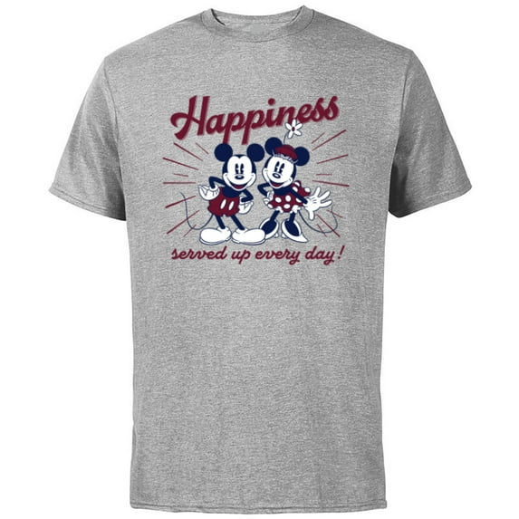 Disney Mickey Mouse and Minnie Mouse Happiness Retro Vintage - Short Sleeve Cotton T-Shirt for Adults - Customized-Athletic Heather